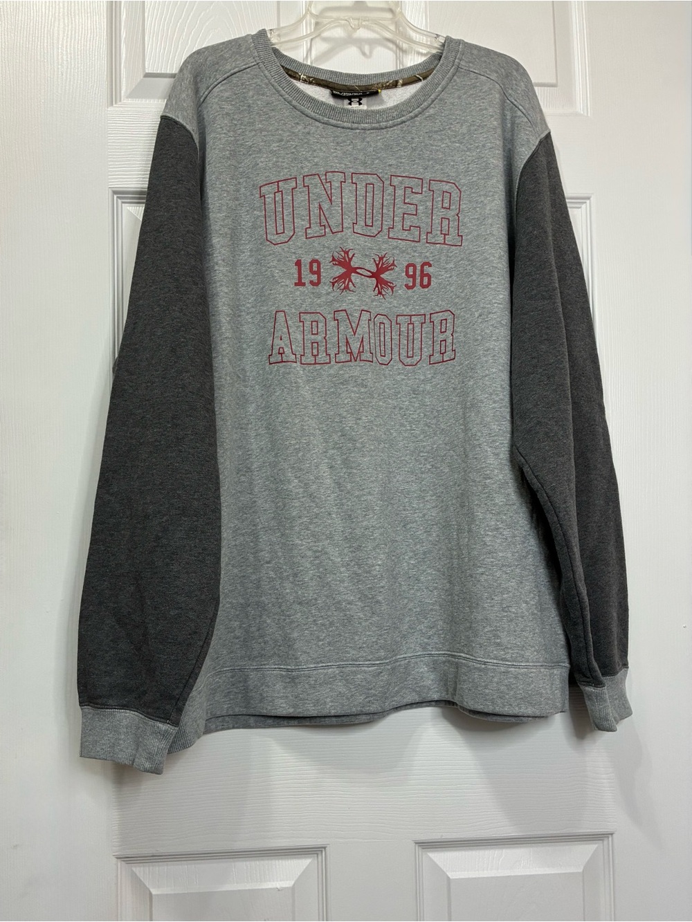 Under Armour Hunting Sweatshirt Mens 3XL UA Rival Fleece Round Neck L/S Gray Red